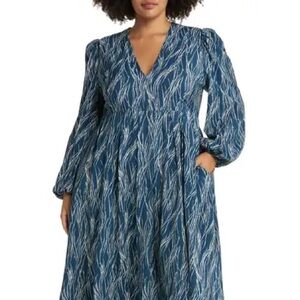 Chelsea28 Blue and White Long Sleeve Dress